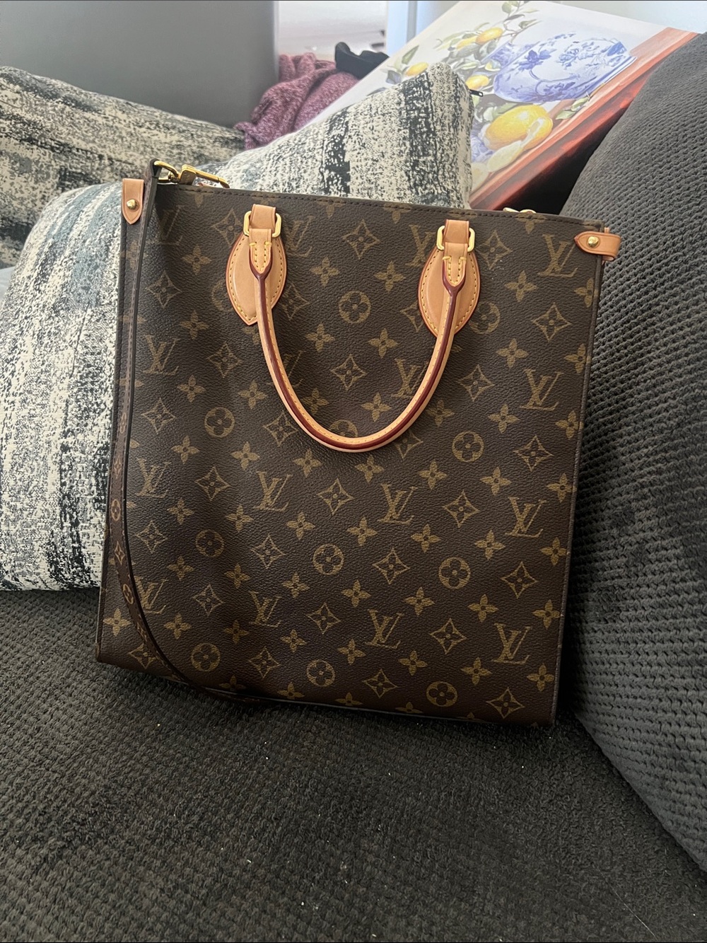 Louis Vuitton Monogram Canvas Tote in Brown with Natural Leather Trim